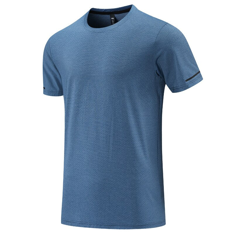 Men Running Short Sleeve Casual Sport Fitness Shirts Quick Dry Blue T-shirt