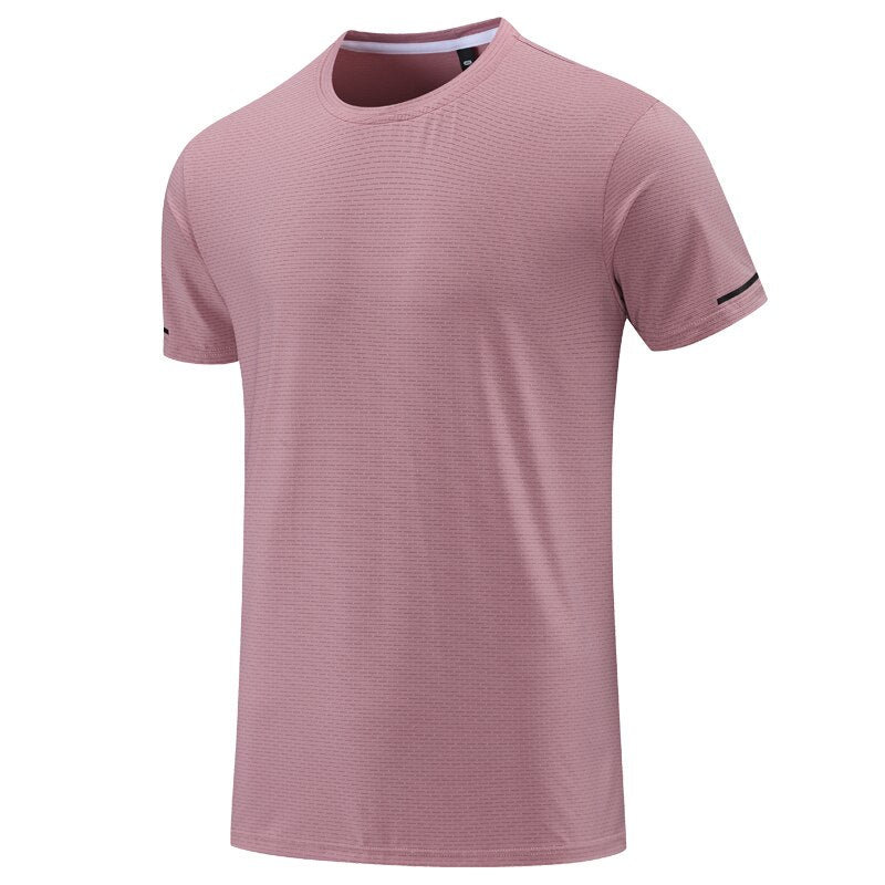 Men Running Short Sleeve Casual Sport Fitness Shirts Quick Dry Pink T-shirt