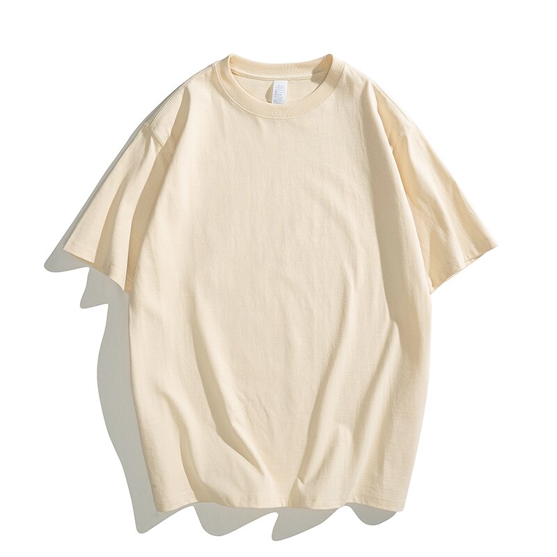 Summer Cotton T-shirt Men Short Sleeve Crewneck Colorful Beige T Shirt
