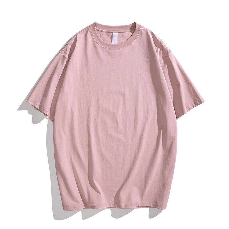 Summer Cotton T-shirt Men Short Sleeve Crewneck Colorful Pink T Shirt