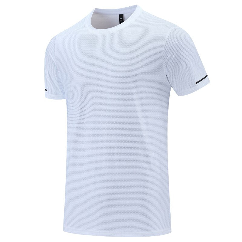 Men Running Short Sleeve Casual Sport Fitness Shirts Quick Dry White T-shirt