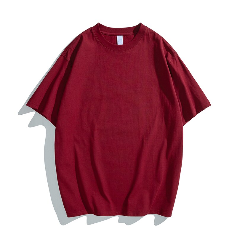 Summer Cotton T-shirt Men Short Sleeve Crewneck Colorful Burgundy T Shirt